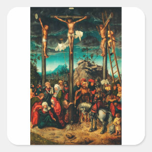 Die Kreuzigung von Lucas Cranach dem Älteren Quadratischer Aufkleber