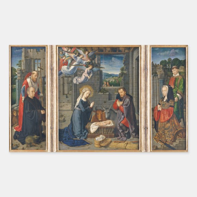 Die Krippe mit Spendern und Heiligen Rechteckiger Aufkleber (Vorderseite)