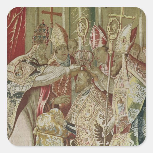 Die Krönung von Charles V Quadratischer Aufkleber (Vorderseite)