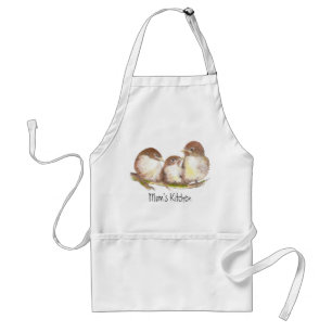Die Küche der Mama, niedliche Familie der Vögel, Schürze