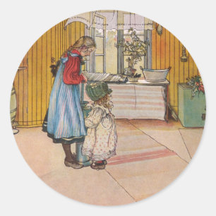 Die Küche durch Carl Larsson-Schwede-Künstler Runder Aufkleber