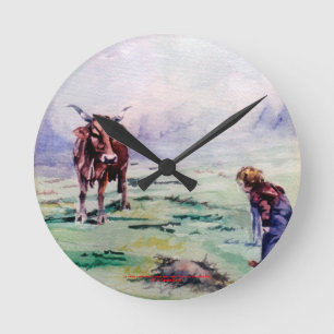 Die Kuh und der Junge Runde Wanduhr