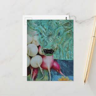 Die Kuh und die Rettiche Collage Postkarte