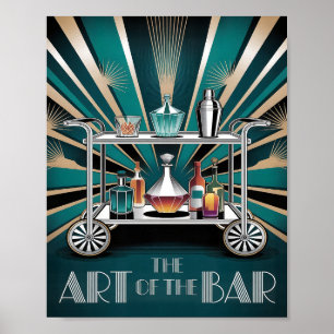Die Kunst der Bar Art Deco Cocktail-Karren Poster