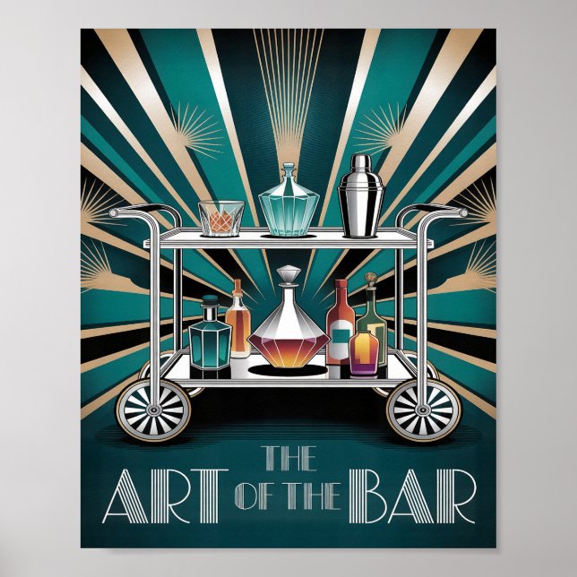 Die Kunst der Bar Art Deco Cocktail-Karren Poster (Vorne)