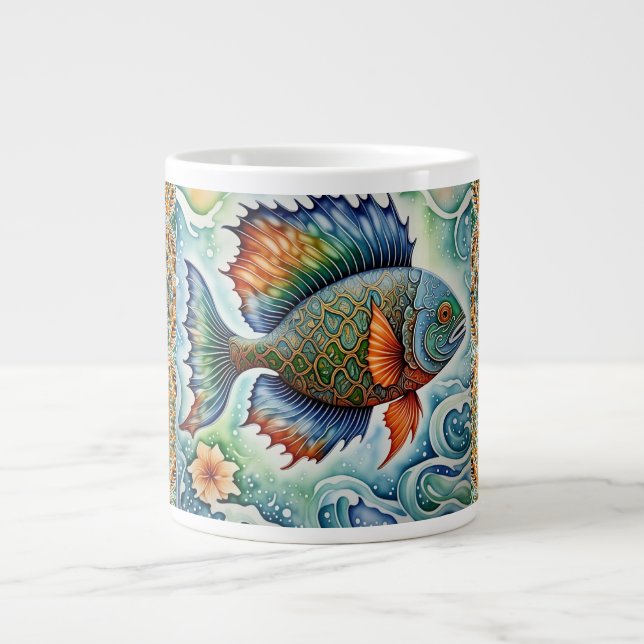Die Kunst der Batik Fisch Jumbo-Tasse (Vorderseite)