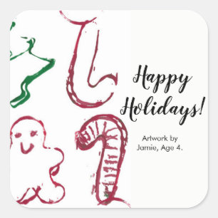 "Die Kunst Ihres Kindes geht hier", Weihnachten Quadratischer Aufkleber