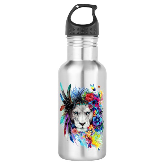 Die Kunst zeichne Poster, wie der Löwe gemalt wird Edelstahlflasche (Vorderseite)