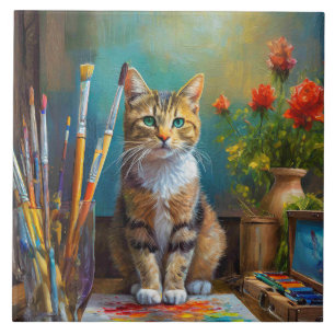 Die künstlerische Katze Fliese