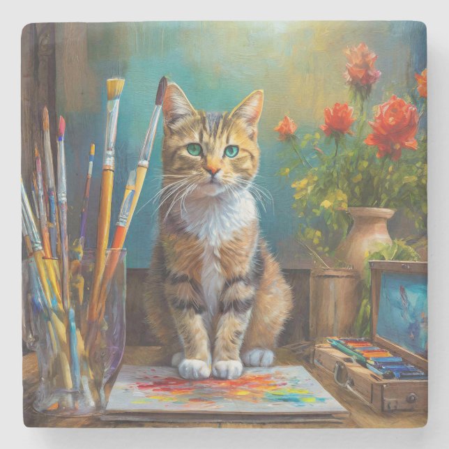 Die künstlerische Katze Steinuntersetzer (Vorderseite)