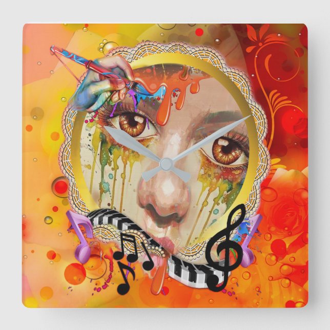 Die künstlerische Palette Quadratische Wanduhr (Vorderseite)