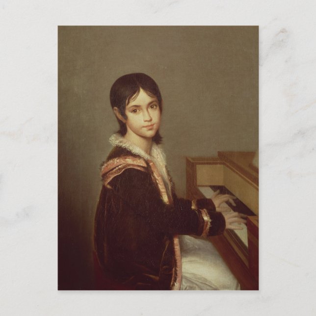 Die Künstlertochter am Klavier Postkarte (Vorderseite)