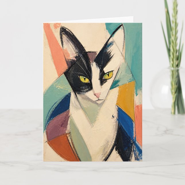 Die kunstvolle Smoking-Katze Karte (Vorderseite)