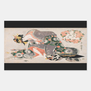Die Kurtisane mit Katze Kitagawa Utamaro Geisha Rechteckiger Aufkleber