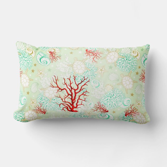 Die Küste schön türkisfarben aquamarine rote Koral Lendenkissen (Vorderseite)