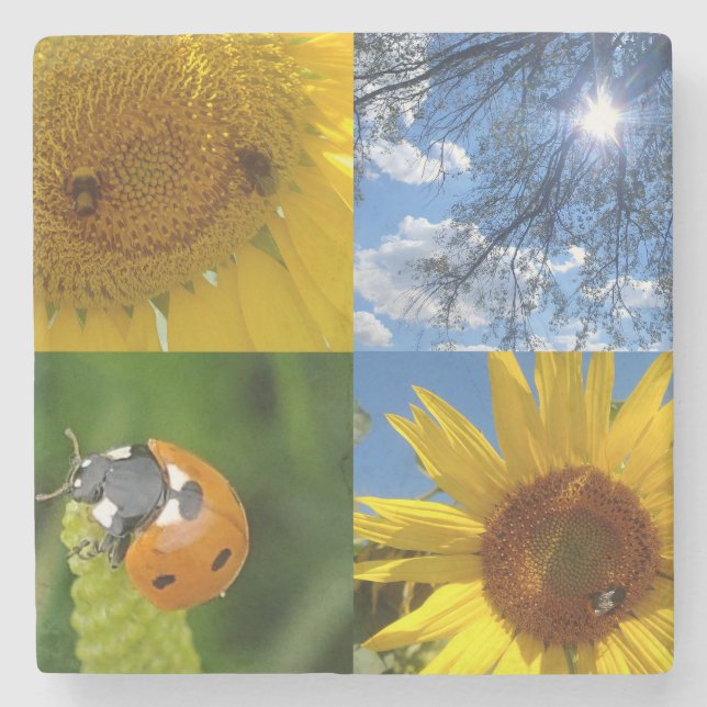 Die lächelnde Sonnenblume Steinuntersetzer (Vorderseite)