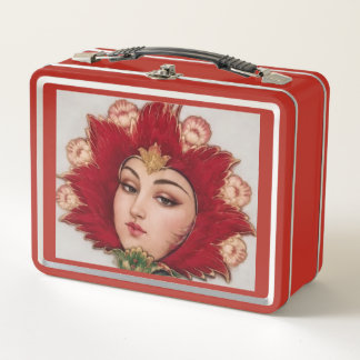 Die Lady – Persische Blumenkunst Rote Reisetasche Metall Brotdose