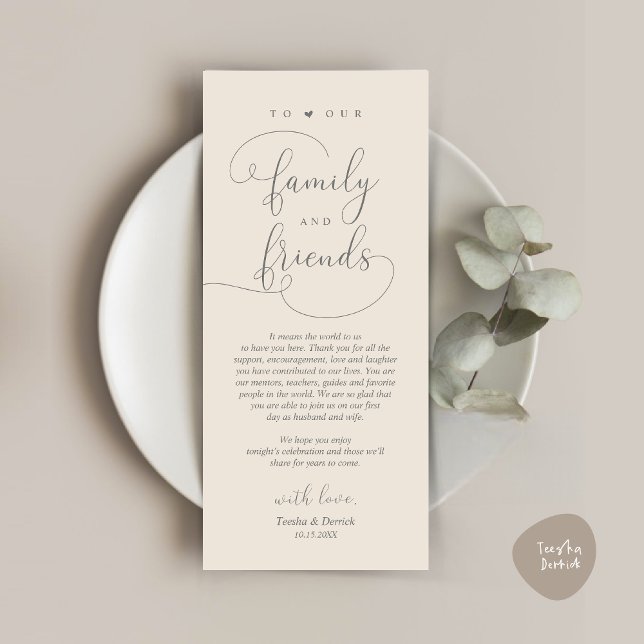 Die Lage des Abendessens dank der modernen elegant Programm (Modern Romantic Script, Wedding Dinner Place Setting Thank You Card, in Cream and Grey)