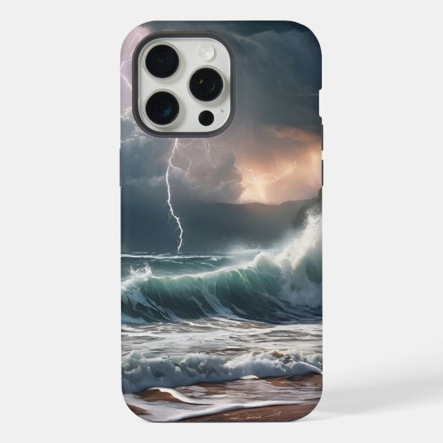 Die Landschaft der Blitzschlagwellen am Strand iPhone Hülle (Rückseite)
