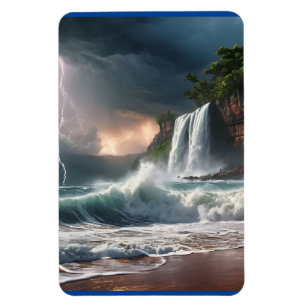 Die Landschaft der Blitzschlagwellen am Strand Magnet