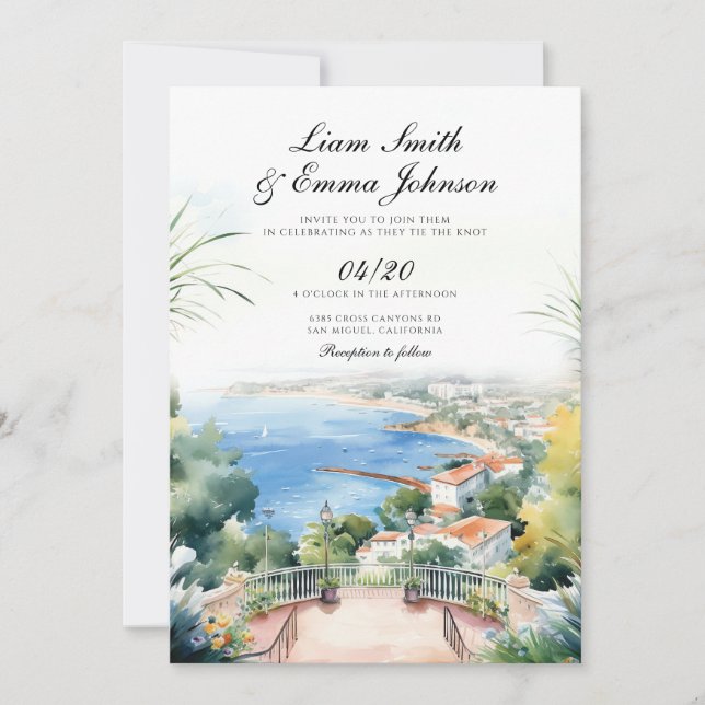 Die Landschaft der Côte d'Azur lädt zur Hochzeit e Einladung (Vorderseite)