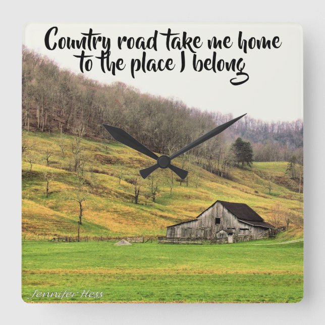 Die Landstraße bringt mich zur Zuhause Wall-Uhr Quadratische Wanduhr (Vorderseite)