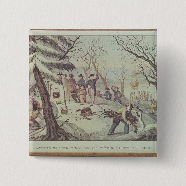 Die Landung der Pilger bei Plymouth Button (Vorderseite)