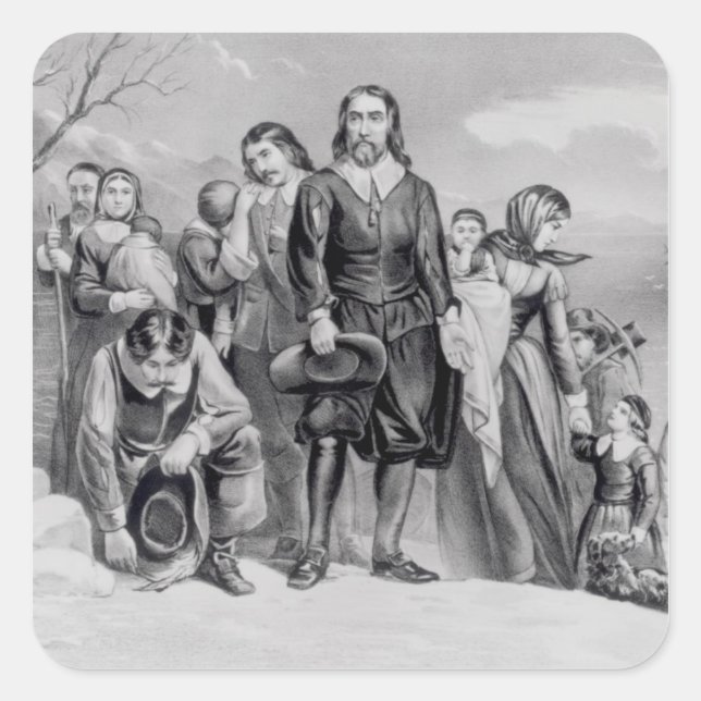 Die Landung der Pilger Quadratischer Aufkleber (Vorderseite)