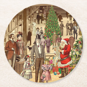 Die lange Liste des Weihnachtsmanns Runder Pappuntersetzer