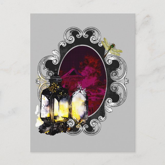 Die Laterne und die Libelle - Magisch Vintag Postkarte (Vorderseite)
