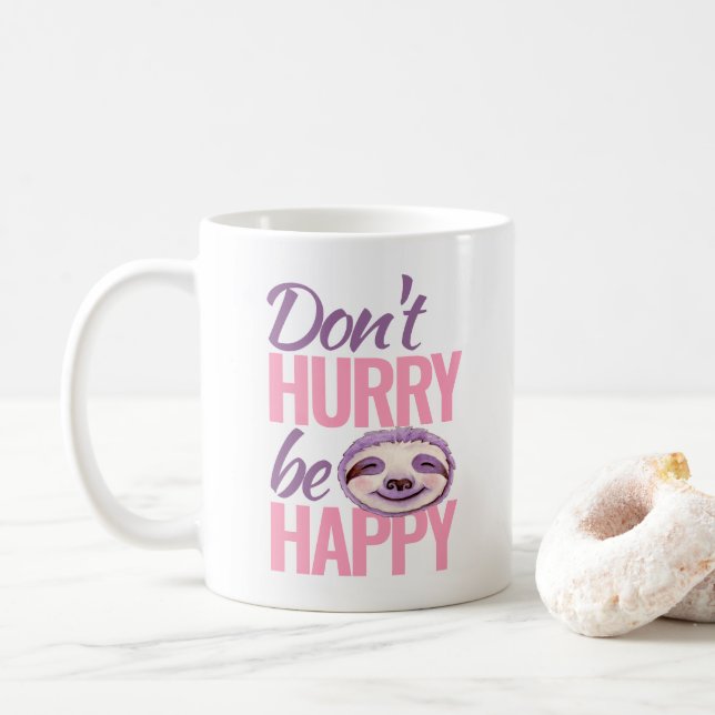 Die Latte beeilt sich nicht, die lila Kunst in pin Kaffeetasse (Mit Donut)