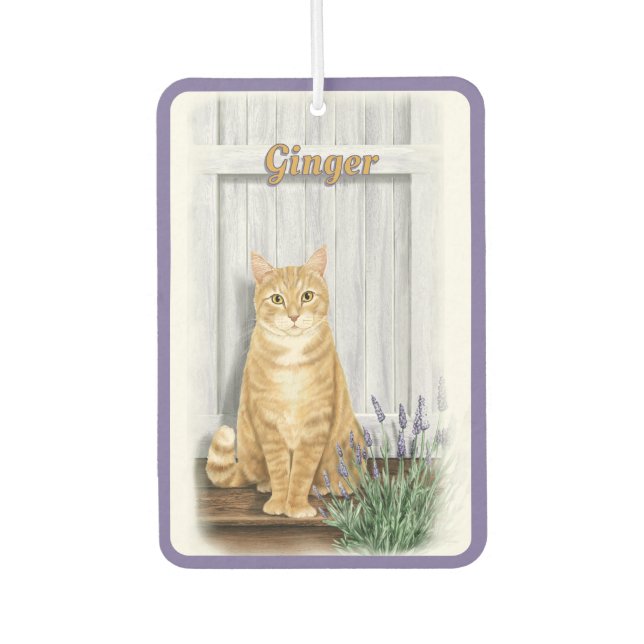 Die Lavendel Door Orange Tabby Cat Personalisiert Autolufterfrischer (Vorderseite)