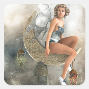 Die Lazy Moon Fairy Quadratischer Aufkleber