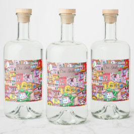 Die lebendige italienische Fassade Alkoholflaschenetikett