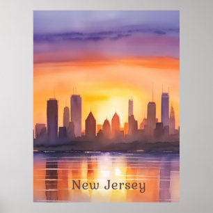 Die lebendige New Jersey Watercolor Sunset Art Poster