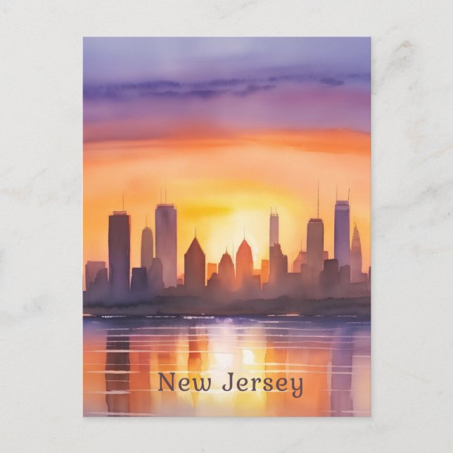 Die lebendige New Jersey Watercolor Sunset Art Postkarte (Vorderseite)