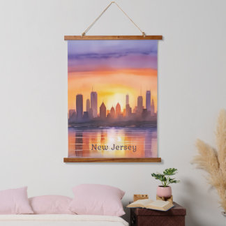 Die lebendige New Jersey Watercolor Sunset Art Wandteppich Mit Holzrahmen