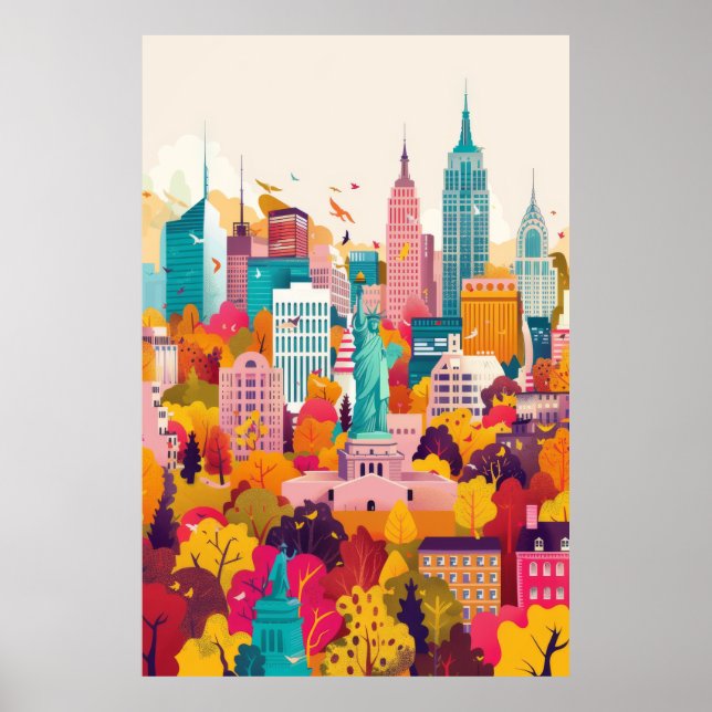 Die lebendige New Yorker Skyline Flat Vector Art P Poster (Vorne)