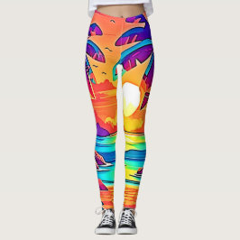 Die lebendige tropische Sonnenuntergangsart Leggings
