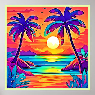 Die lebendige tropische Sonnenuntergangsart Poster
