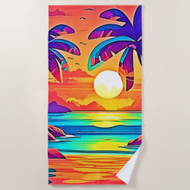 Die lebendige tropische Sonnenuntergangsart Strandtuch