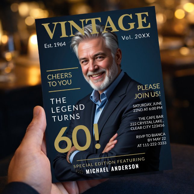 Die Legende wird 60 - Einladung (Elegant navy gold 60th birthday invitation styled for a meaningful and memorable celebration)