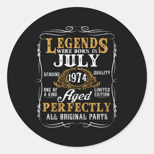 Die Legenden wurden im Juli 1974 für Runder Aufkleber (Vorderseite)