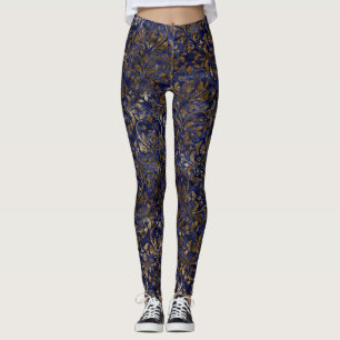 Die Leggings der Blau-/Goldsamt-Damast-Frauen