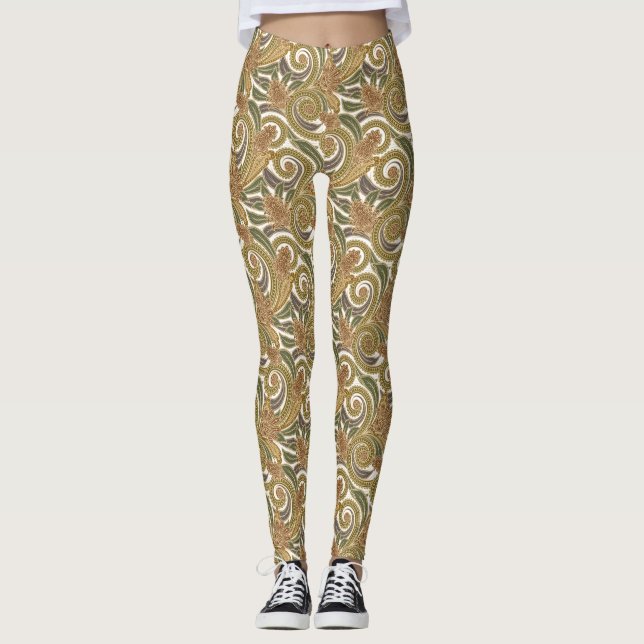 Die Leggings Goldpaisley-Frauen (Vorderseite)