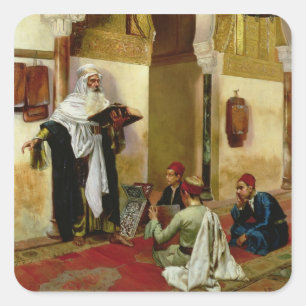 Die Lektion (Öl auf Leinwand) Quadratischer Aufkleber