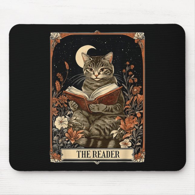 Die Leserkarte Tarot Lesekatze Buch Blumenmoon Mousepad (Vorne)