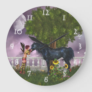 Die letzte schwarze Einhornmauer Große Wanduhr