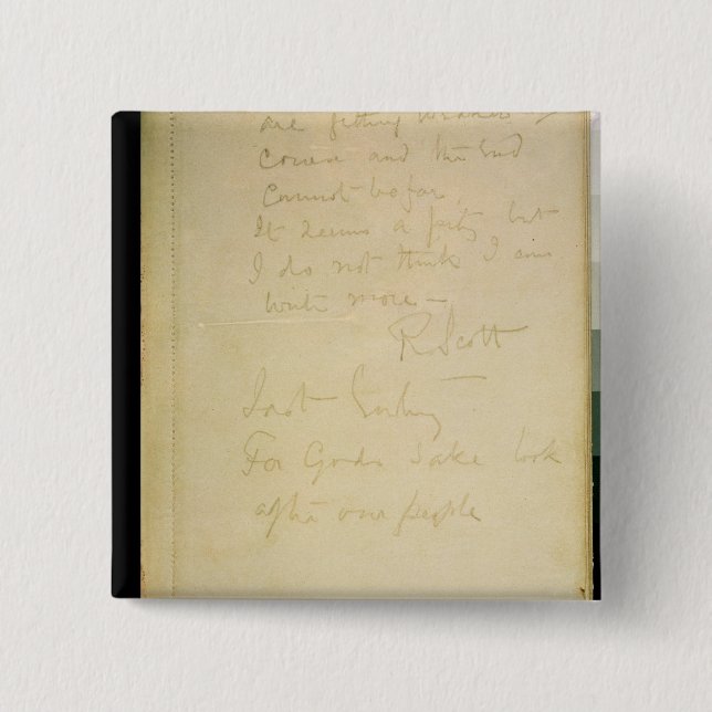 Die letzte Seite seines Tagebuchs, die Antarktis Button (Vorderseite)