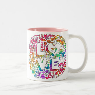 Die LIEBE, die Groovy Regenbogen beschriftet, Zweifarbige Tasse